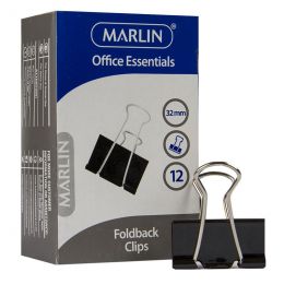 Marlin Office Essentials fold back clips 32mm 12’s